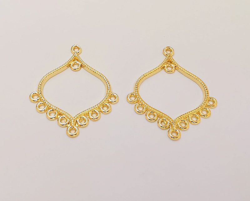 2 Gold Charms Connector 24K Shiny Gold Plated Charms (36x30mm)  G23011