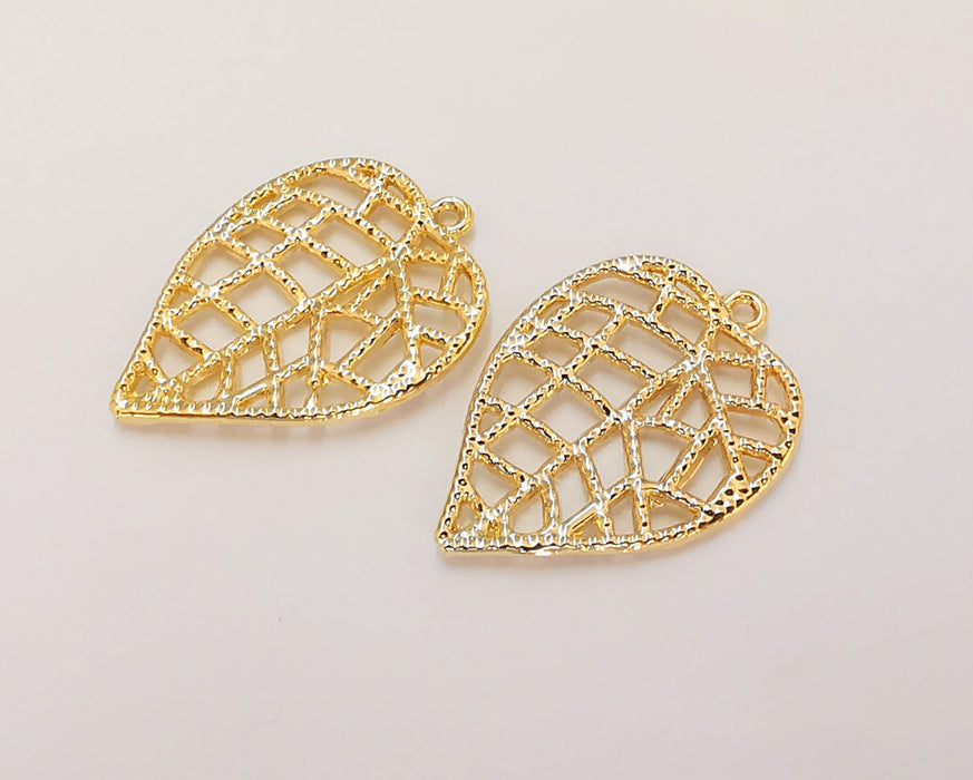 2 Leaf Charms 24K Shiny Gold Plated Charms (29x20mm)  G22948