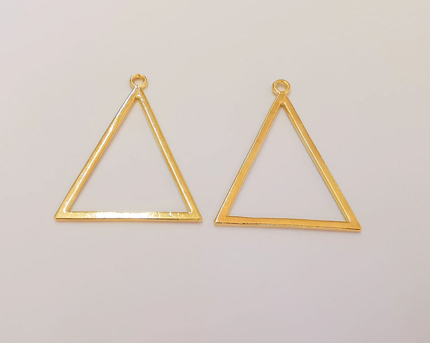 2 Triangle Frame Charms 24k Shiny Gold Charms (39x31mm)  G23013