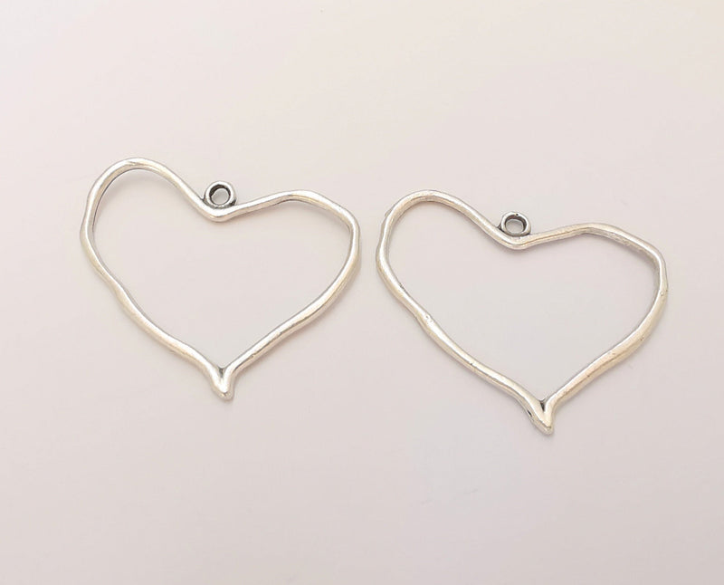 2 Heart Charms Antique Silver Plated Charms (36x35mm)  G22698