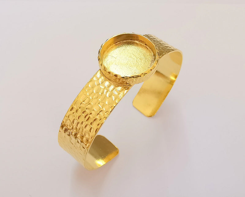 Bracelet Blank Resin Cuff Dry Flower inlay Blank Cuff Bezel Glass Cabochon Base Hammered Adjustable Shiny Gold Plated (20mm ) G23015