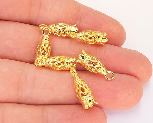 2 Flower Charms 24k Shiny Gold Plated Brass Charms (18x7mm) G23018