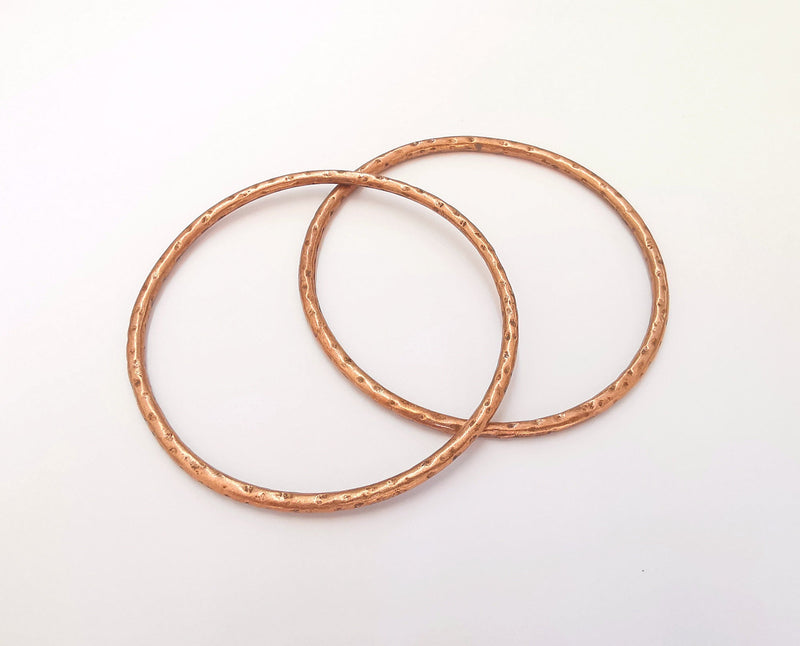 2 Large Hammered Circle Connector Antique Copper Plated Connector (68mm) G22702