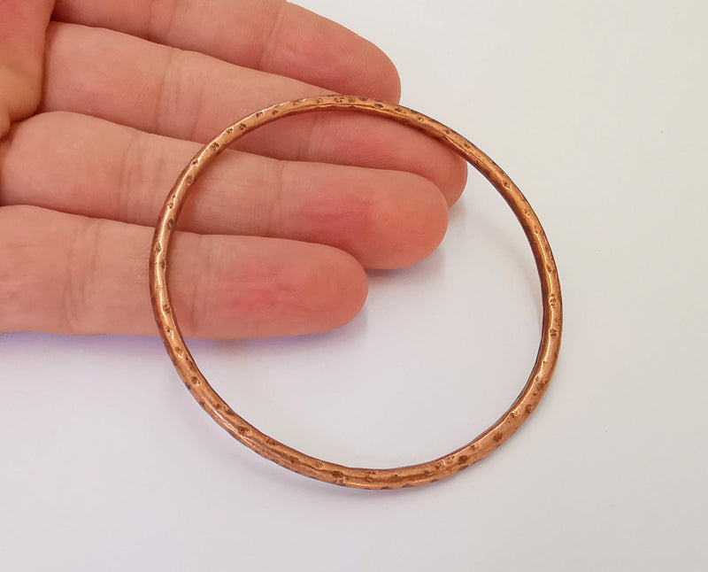 2 Large Hammered Circle Connector Antique Copper Plated Connector (68mm) G22702