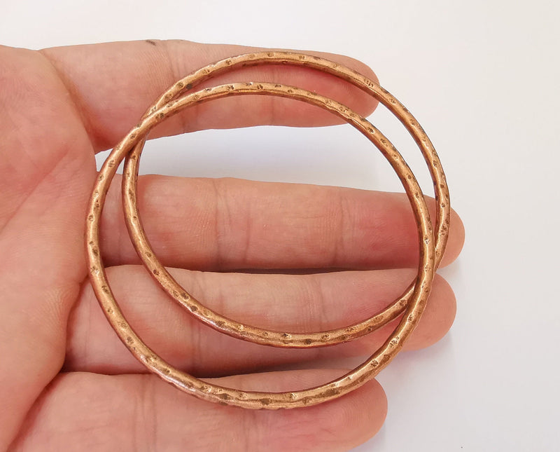 2 Large Hammered Circle Connector Antique Copper Plated Connector (68mm) G22702