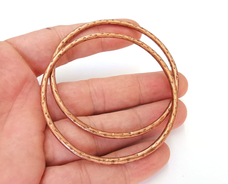 2 Large Hammered Circle Connector Antique Copper Plated Connector (68mm) G22702