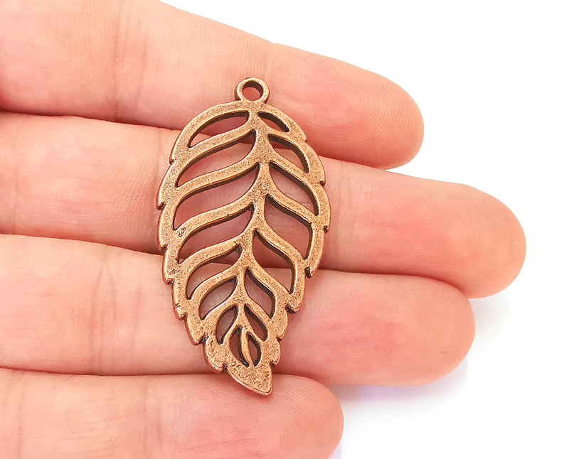 2 Leaf Charms Antique Copper Plated Charms (49x25mm)  G22703