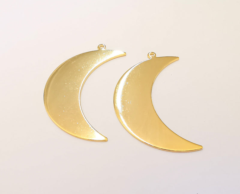 2 Crescent Charms 24k Shiny Gold Plated Brass Charms (47mm)  G22707