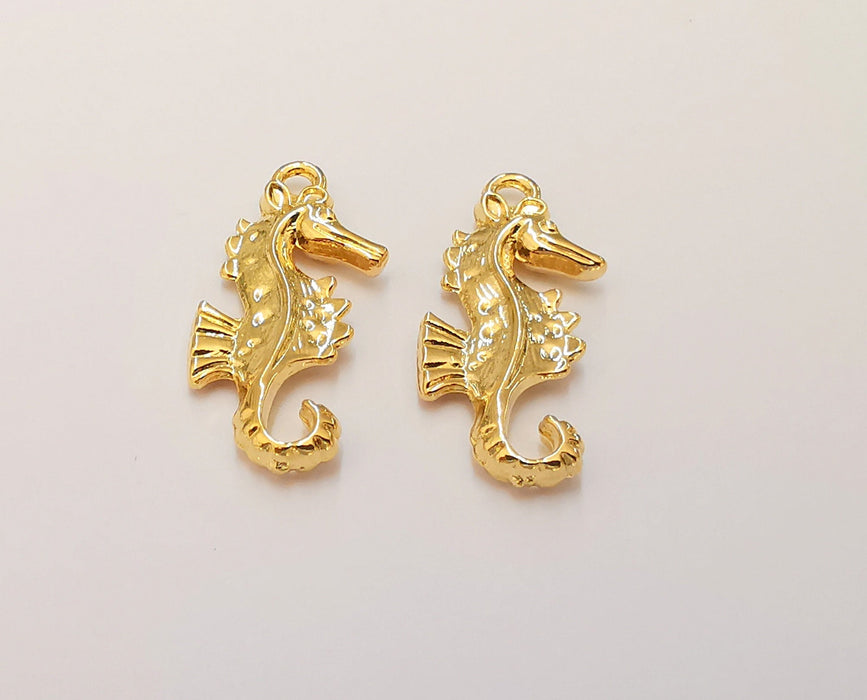 2  Seahorse Charm (Double Sided) 24K Shiny Gold Plated Charms (28x12mm) G22708