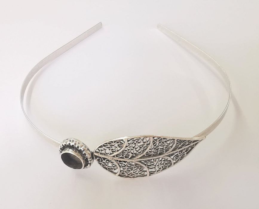 Leaf Crown Headband Base Blanks Circlet Settings Antique Silver Plated Brass Adjustable (10mm Bezel Size)  G23030