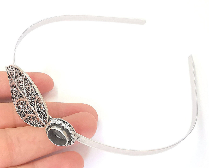 Leaf Crown Headband Base Blanks Circlet Settings Antique Silver Plated Brass Adjustable (10mm Bezel Size)  G23030