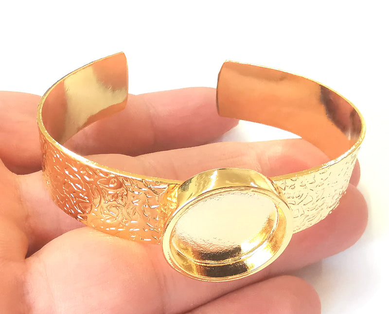 Bracelet Blank Resin Cuff Dry Flower inlay Blank Cuff Bezel Glass Cabochon Base Textured Adjustable Shiny Gold Plated (22mm ) G23032
