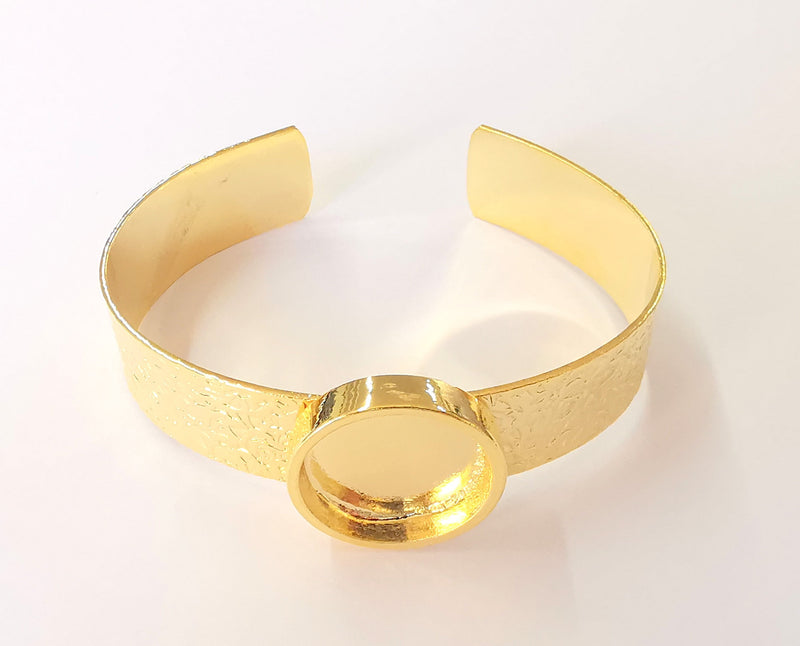 Bracelet Blank Resin Cuff Dry Flower inlay Blank Cuff Bezel Glass Cabochon Base Textured Adjustable Shiny Gold Plated (22mm ) G23032