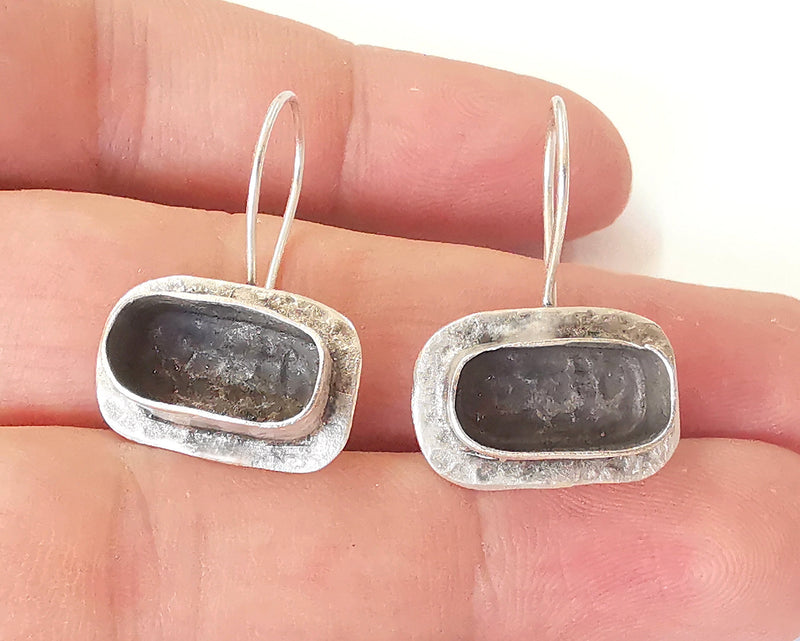 Earring Blank Base Settings Silver Resin Blank Cabochon Base inlay Blank Mountings Antique Silver Plated Brass (14x7mm blank) 1 Set  G23033