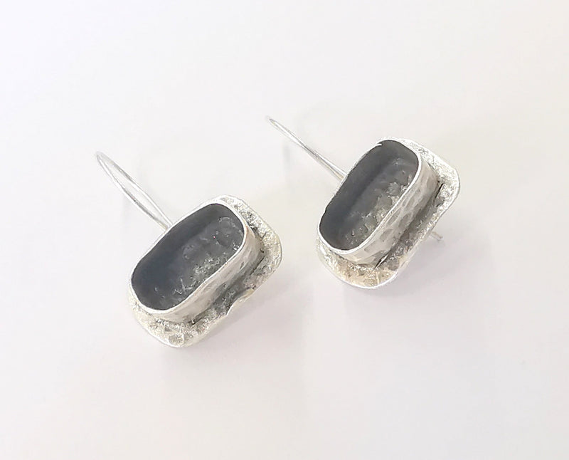 Earring Blank Base Settings Silver Resin Blank Cabochon Base inlay Blank Mountings Antique Silver Plated Brass (14x7mm blank) 1 Set  G23033