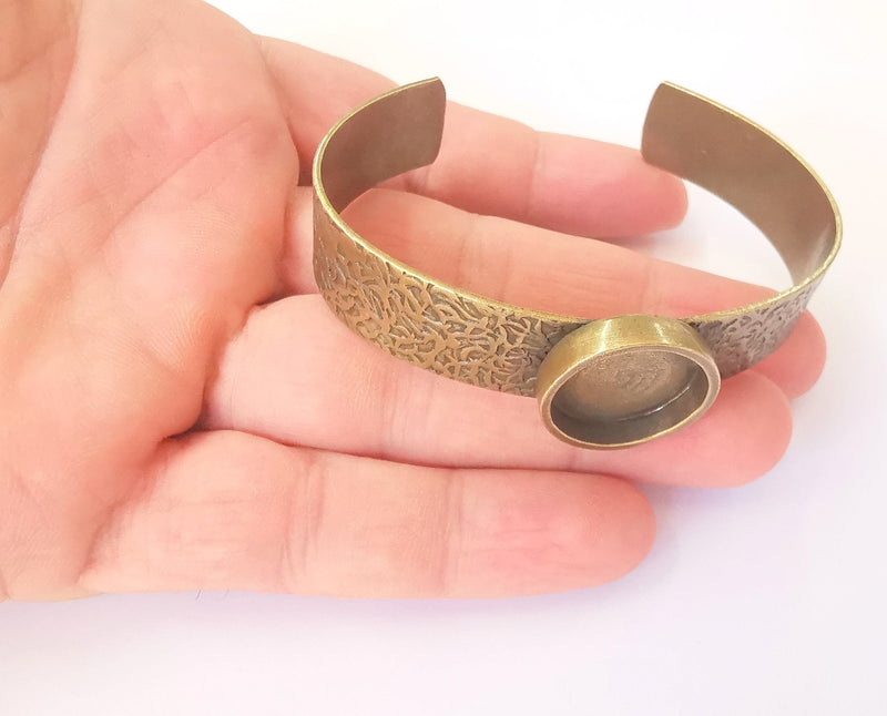 Bracelet Blank Resin Cuff Dry Flower inlay Blank Cuff Bezel Glass Cabochon Base Hammered Adjustable Antique Bronze (18mm ) G23039