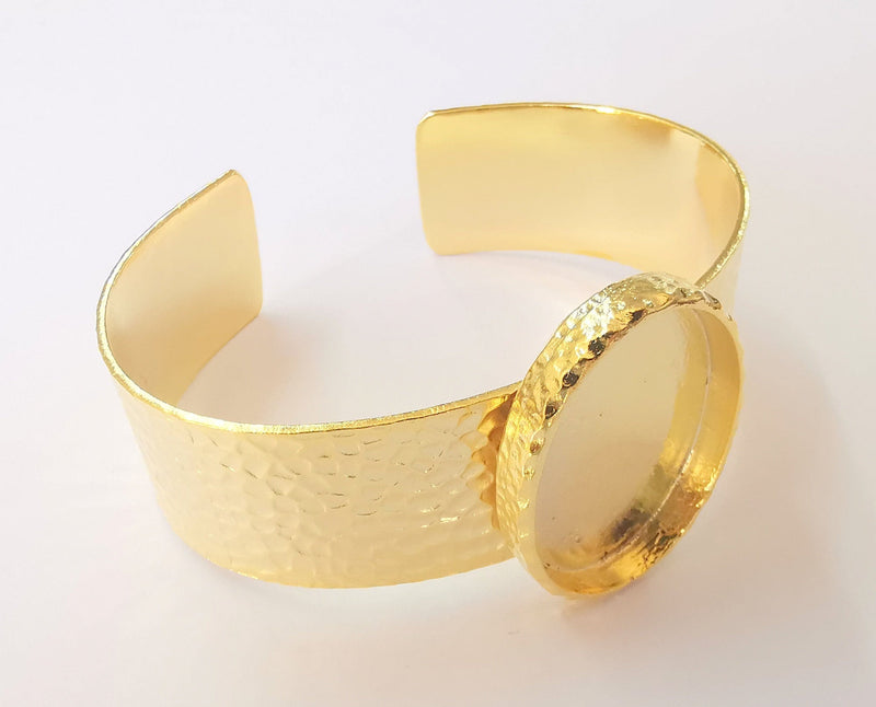 Bracelet Blank Resin Cuff Dry Flower inlay Blank Cuff Bezel Glass Cabochon Base Hammered Adjustable Shiny Gold Plated (30x22mm ) G23040