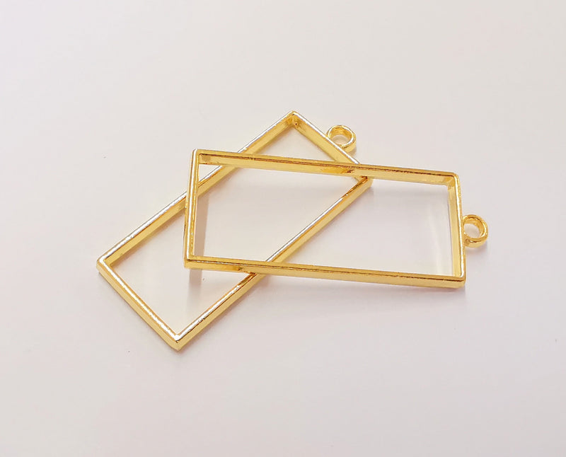 2 Rectangle Charms 24K Shiny Gold Plated Charms (46x18mm)  G23048