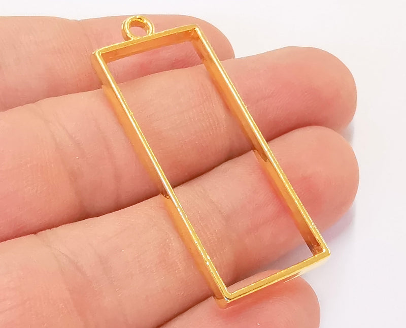 2 Rectangle Charms 24K Shiny Gold Plated Charms (46x18mm)  G23048