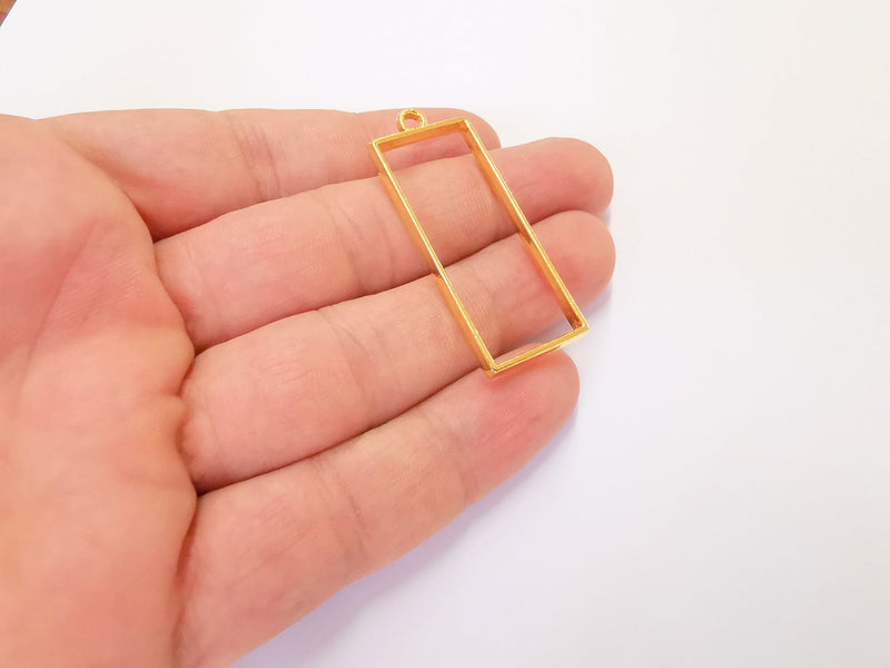 2 Rectangle Charms 24K Shiny Gold Plated Charms (46x18mm)  G23048