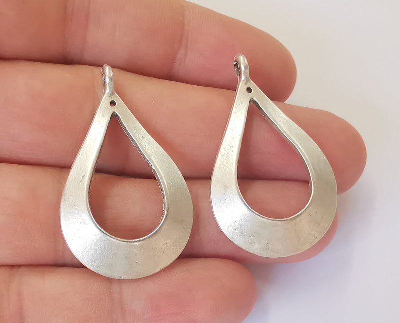 2 Drop Charms Antique Silver Plated Charms (40x24mm)  G23051