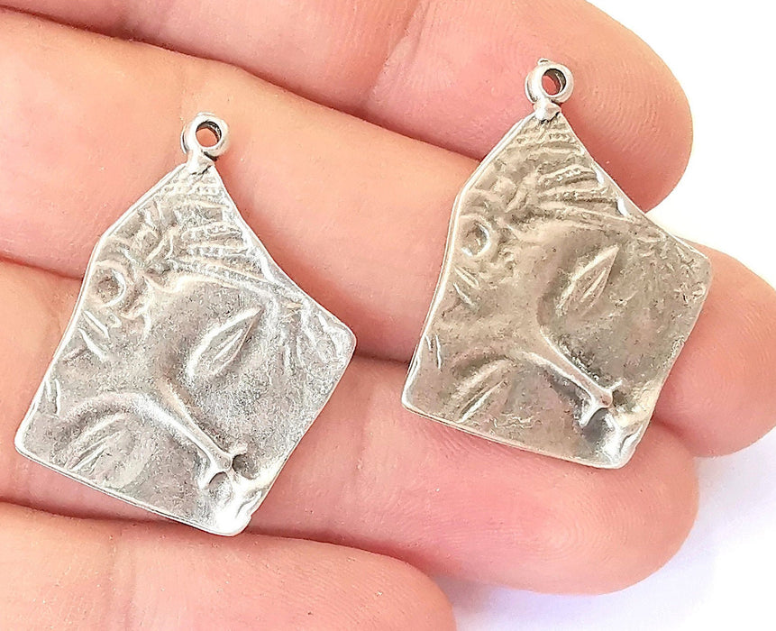 4 Antique Silver Face Charms Silver Plated Charms (30x21mm)  G23047