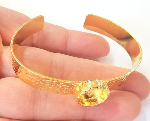 Bracelet Blank Resin Cuff Dry Flower inlay Blank Cuff Bezel Glass Cabochon Base Hammered Adjustable Shiny Gold Plated (12mm ) G23053