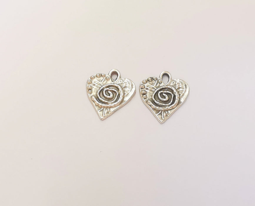 8 Spiral Heart Charms Antique Silver Plated Charms (19x17mm)  G23062