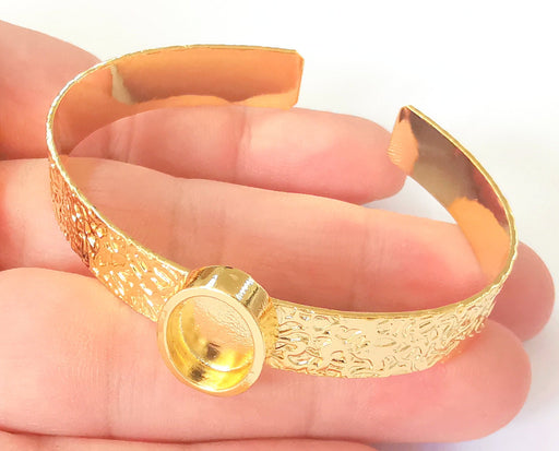 Bracelet Blank Resin Cuff Dry Flower inlay Blank Cuff Bezel Glass Cabochon Base Textured Adjustable Shiny Gold Plated (14x10mm ) G28706