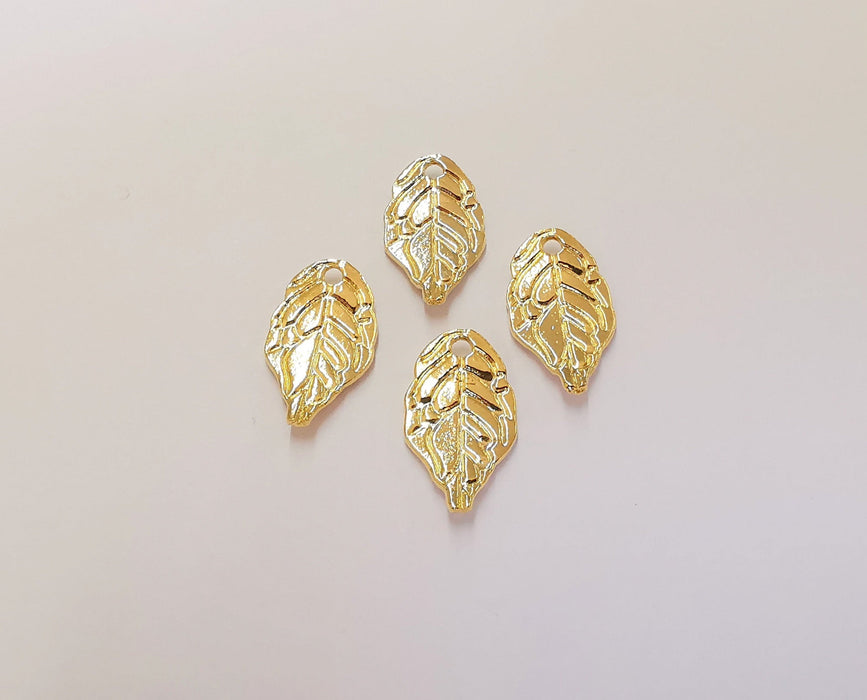 8 Leaf Charms 24K Shiny Gold Plated Charms (17x9mm)  G23067