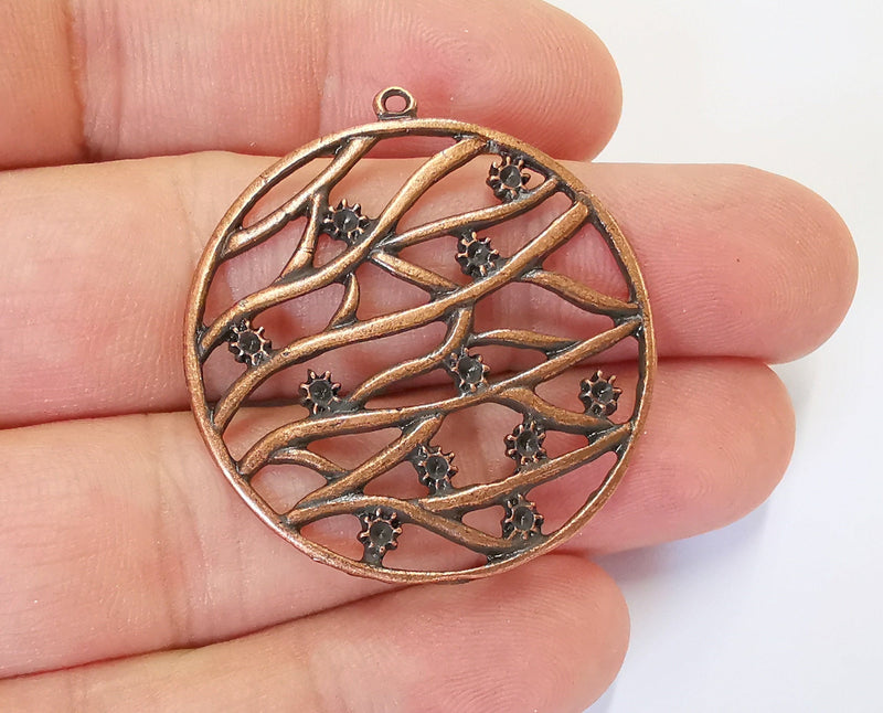 2 Flowers Charms Antique Copper Plated Charms (40x37mm) G23073