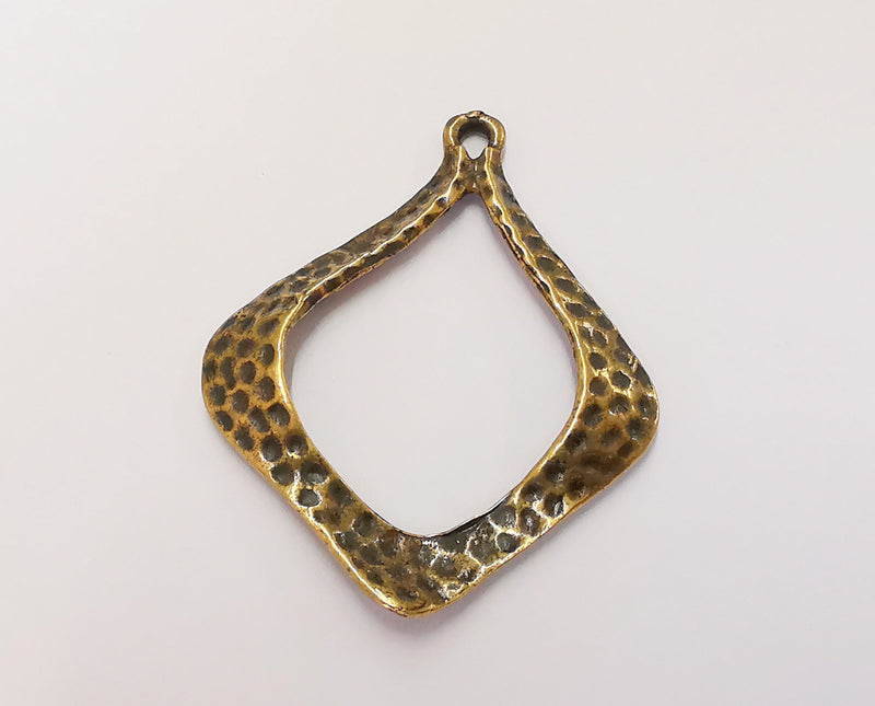 2 Drop Hammered Charms Antique Bronze Plated Charms (50x40mm) G23076