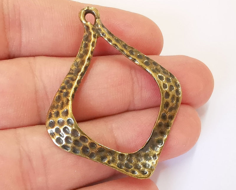 2 Drop Hammered Charms Antique Bronze Plated Charms (50x40mm) G23076