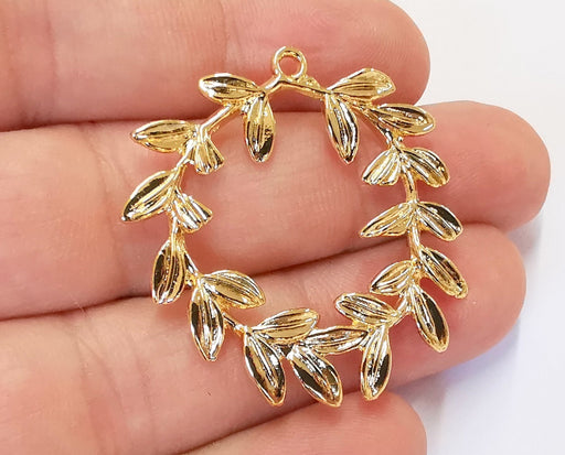 2 Leaf Charms 24k Shiny Gold Plated Charms (39x37mm)  G23082