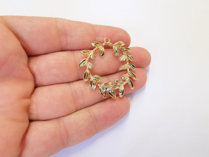 2 Leaf Charms 24k Shiny Gold Plated Charms (39x37mm)  G23082