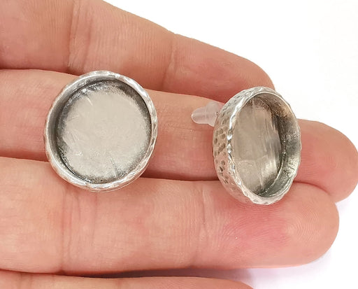 Earring Blank Base Settings Silver Resin Blank Cabochon Base inlay Blank Mountings Antique Silver Plated (18mm blank) 1 Set  G23087