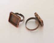 Copper Ring Blank Setting Cabochon Base inlay Ring Backs Mounting Adjustable Ring Base Bezel (15x15mm blank) Antique Copper Plated G23090