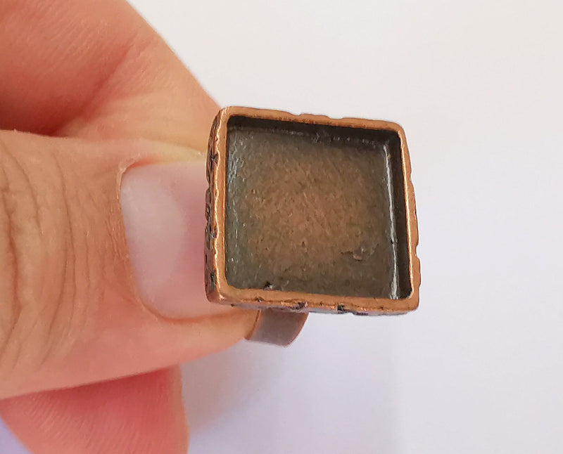 Copper Ring Blank Setting Cabochon Base inlay Ring Backs Mounting Adjustable Ring Base Bezel (15x15mm blank) Antique Copper Plated G23090