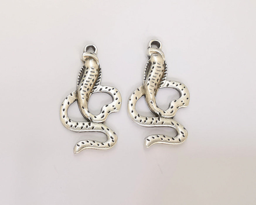 4 Snake Charms Antique Silver Plated Charms (35x18mm)  G22720