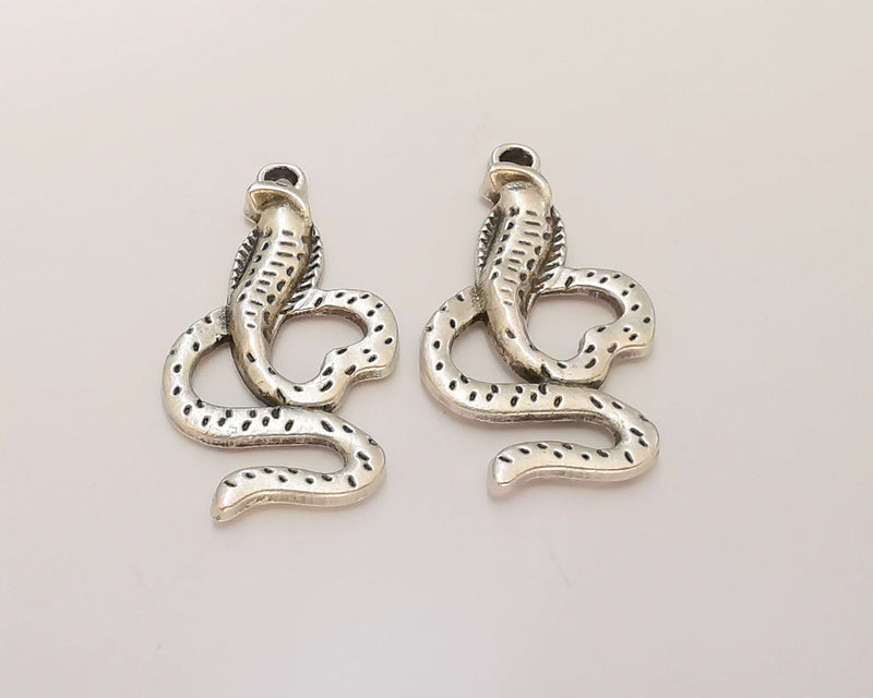 4 Snake Charms Antique Silver Plated Charms (35x18mm)  G22720