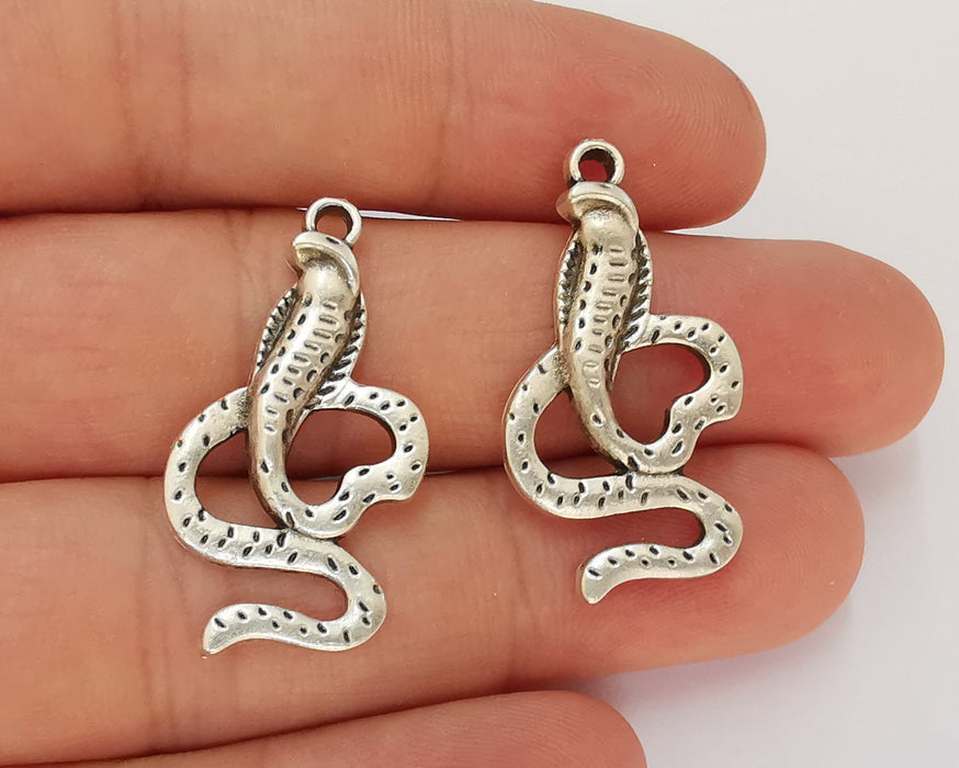 4 Snake Charms Antique Silver Plated Charms (35x18mm)  G22720