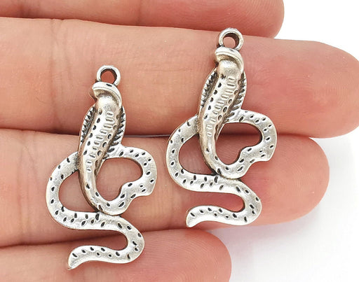 4 Snake Charms Antique Silver Plated Charms (35x18mm)  G22720