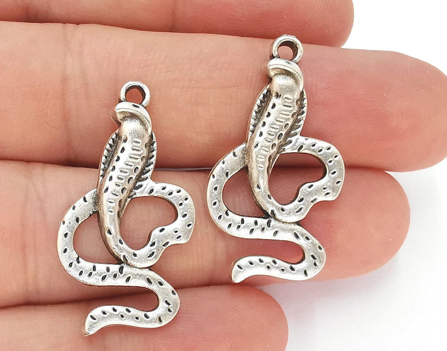 4 Snake Charms Antique Silver Plated Charms (35x18mm)  G22720