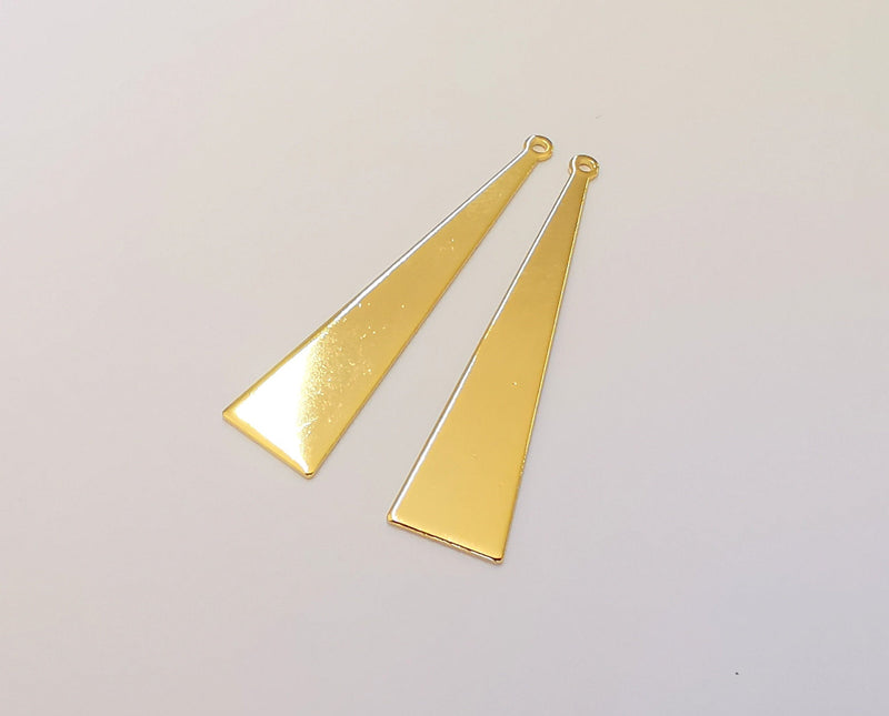 2 Triangle Charms 24k Shiny Gold Brass Charms (50x11mm)  G22722