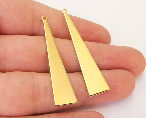 2 Triangle Charms 24k Shiny Gold Brass Charms (50x11mm)  G22722