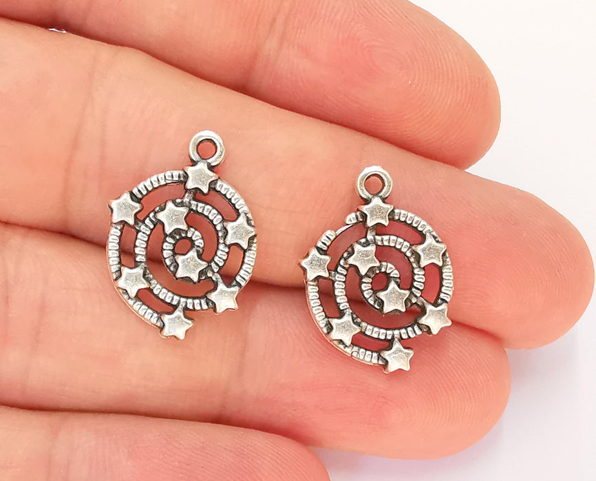 6 Spiral Star Charms Antique Silver Plated Charms (21x15mm)  G22728