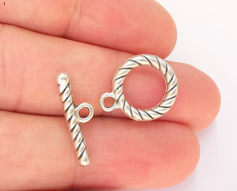 Twisted Silver Toggle Clasps 4 sets Antique Silver Plated Toggle Clasp Findings 18x18mm+20x6mm  G22730