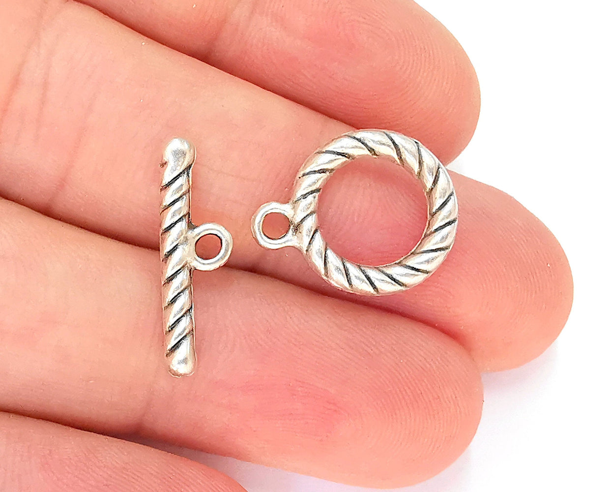 Twisted Silver Toggle Clasps 4 sets Antique Silver Plated Toggle Clasp Findings 18x18mm+20x6mm  G22730