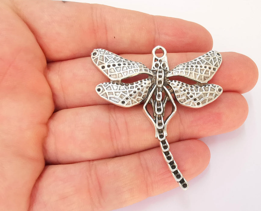 Silver Dragonfly Pendant Antique Silver Plated Pendant (54x49mm)  G22734