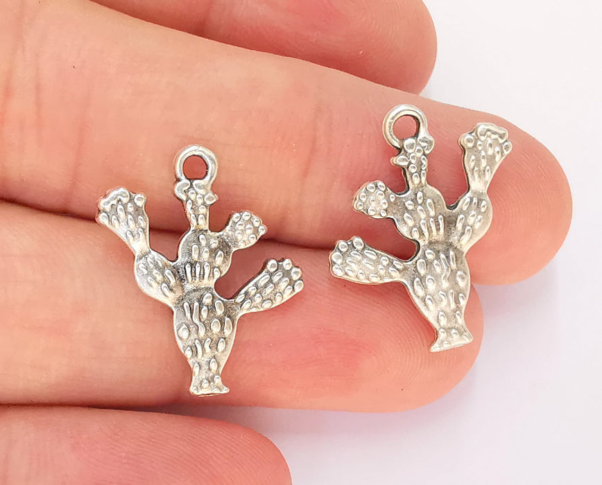 4 Cactus Charms (Double Sided) Antique Silver Plated Charms (23x21mm)  G22735